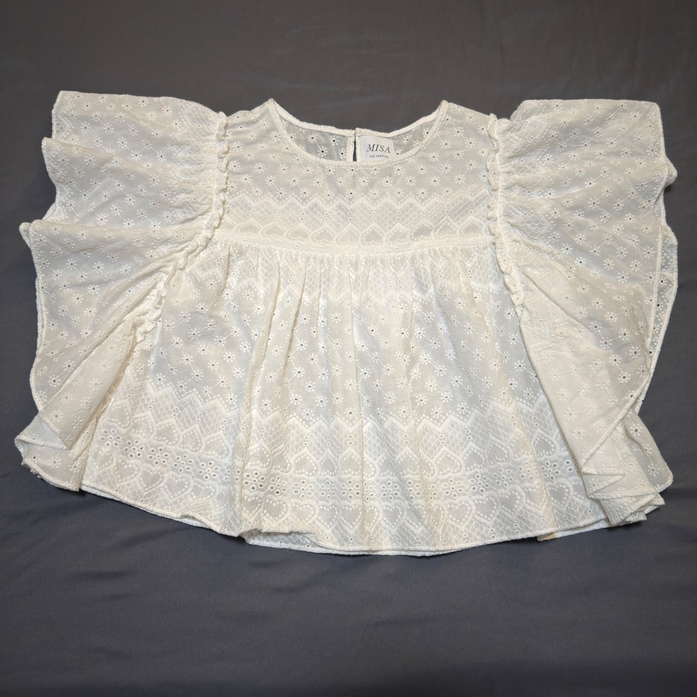 MISA Los Angeles Penelope White Top Eyelet Dainty Blouse